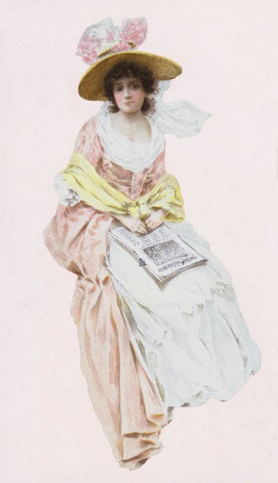 Frau in viktorianischer oder edwardianischer Kleidung liest eine Zeitung von English School