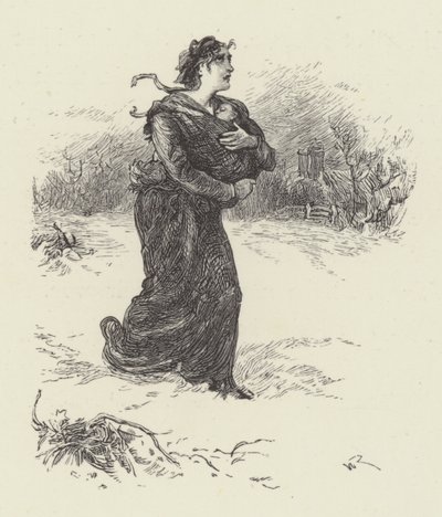 Frau mit Baby im Schnee von English School