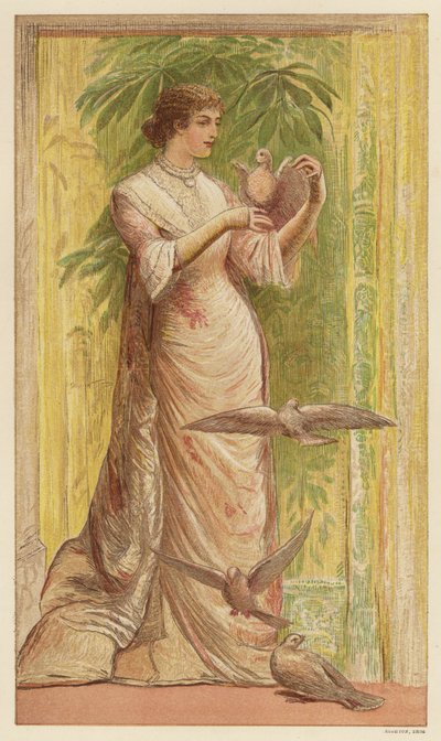 Frau mit Tauben von English School