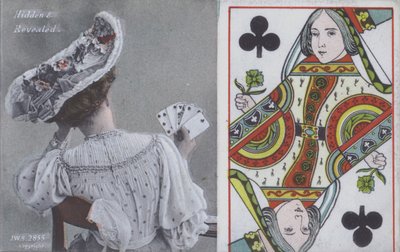 Frau mit Spielkarten und der Pik-Dame von English School
