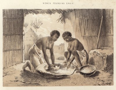 Frauen beim Kornstampfen von English School