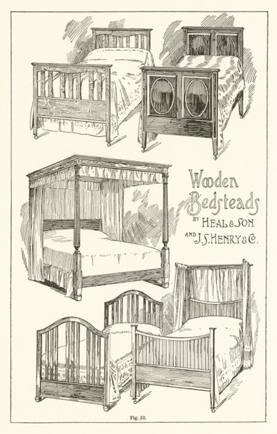 Holzbetten, von Heal and Son und J S Henry and Company von English School