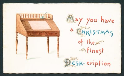 Holzschreibtisch, Weihnachtskarte von English School