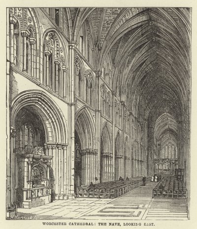 Worcester Kathedrale, das Kirchenschiff, Blick nach Osten von English School