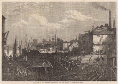 Arbeiten am südlichen Uferdamm der Themse in Lambeth von English School