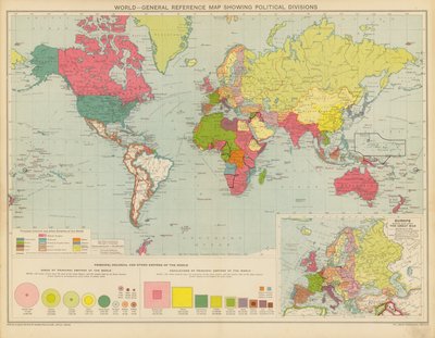 Welt, Allgemeine Referenzkarte mit politischen Unterteilungen von English School