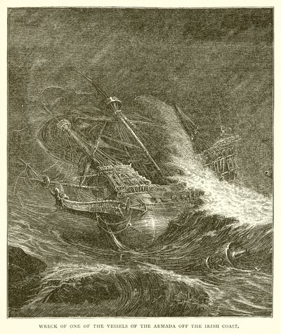 Wrack eines der Schiffe der Armada vor der irischen Küste von English School