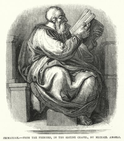 Sacharja, aus den Fresken in der Sixtinischen Kapelle, von Michelangelo (Gravur) von English School