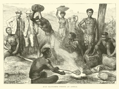 Zulu-Schmied schmiedet ein Assegai von English School