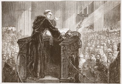 Zwingli predigt im Zürcher Münster, Illustration aus Die Geschichte des Protestantismus von James Aitken Wylie, veröffentlicht 1878 von English School