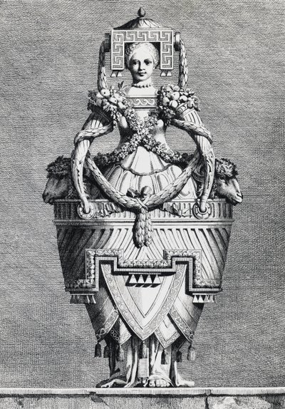 Anthropomorphische Vase, griechische Braut, Gravur von Ennemond-Alexandre Petitot aus Mascarade la Grecque, Suite des Vases und Cheminees von Ennemond Alexandre (after) Petitot
