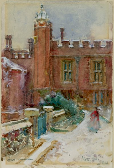 Eine Figur im Schnee am Hampton Court Palace, 24. November 1904 von Enoch Ward