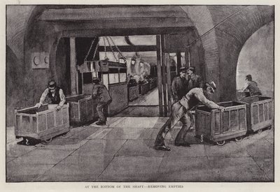 Leere Kohlenwagen am Boden eines Minenschachts entfernen von Enoch Ward