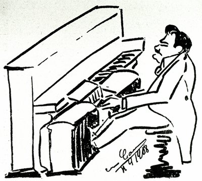 Selbstkarikatur des lyrischen Sängers Enrico Caruso am Pianola von Enrico Caruso