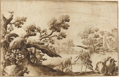 Der Tod und der Holzfäller in einer Küstenlandschaft mit Ruinen von Ercole Bazicaluva
