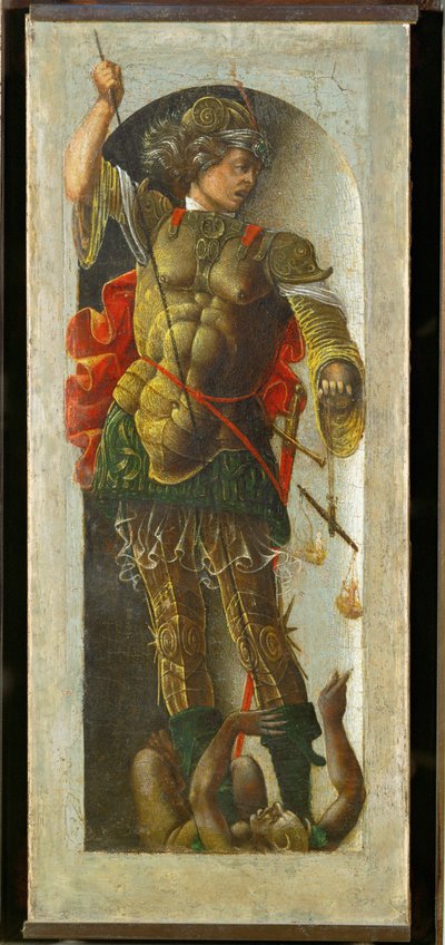 Heiliger Michael, Säule von einem Altar für den Heiligen Vinzenz Ferrier, gemalt für Bologna von Ercole de Roberti