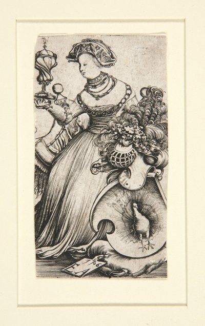 Frau und ein Wappen mit einem Pfau von Erhard Altdorfer