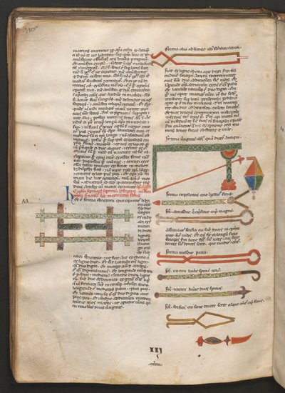 Ganzseitig: Text und Zeichnungen von chirurgischen Instrumenten von Erich Lessing