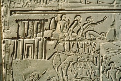 Relief der Schlacht von Kadesch mit Soldaten des Pharao Ramses II gegen Hethiter von König Muwatalli von Erich Lessing