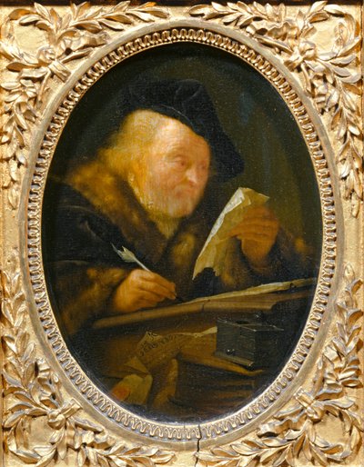 Alter Mann beim Schreiben von Erich Lessing