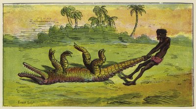 Ashanti-Mann zieht ein schlafendes Krokodil am Schwanz von Ernest Henry Griset