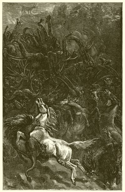Der Esel und der Löwe auf der Jagd von Ernest Henry Griset