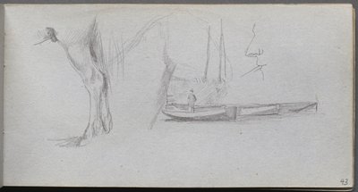 Skizzenbuch, Seite 43: Studien: Pferdebein, Figur in einem Boot und Profil von Jean Louis Ernest Meissonier