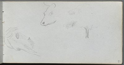 Skizzenbuch, Seite 53: Tierstudien und Baumstudie von Ernest Meissonier