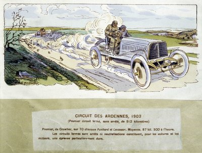 Rennen: der Ardennen-Rundkurs im Jahr 1903, Zeichnung von Ernest Montaut (1878-1909) von Ernest Montaut