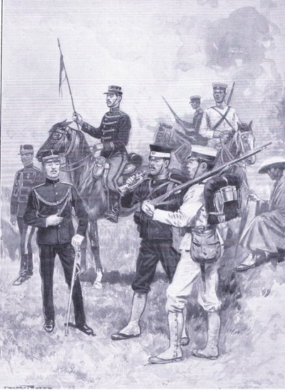 Typen japanischer Soldaten, Illustration aus Cassells Geschichte des Russisch-Japanischen Krieges Band 1, ca. 1900 von Ernest Prater