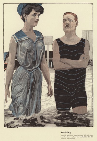 Mann und seine verheiratete Geliebte beim Baden (Farblithographie) von Ernst (after) Heilemann