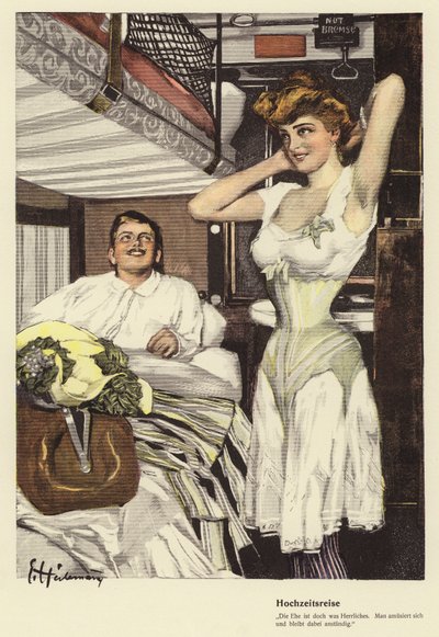 Ehepaar auf Hochzeitsreise in einem Schlafwagen von Ernst (after) Heilemann