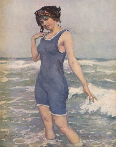 Frau badet im Meer von Ernst (after) Heilemann