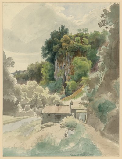 Fels- und Flusstal mit Gebäude bei Civita Castellana von Ernst Fries