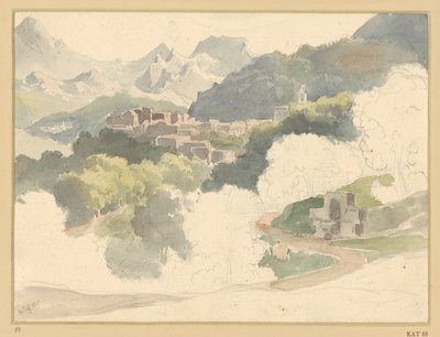 Italienische Gebirgslandschaft, im Mittelgrund eine Ortschaft von Ernst Fries