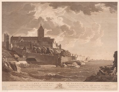 Ansicht des Valkhofs in Nijmegen Het Valkhof te Nymegen, nevens het geruïneerde door de watervloed in 1784, ten ooste te zien (Titel auf dem Objekt) von Ernst Karl Gottlieb Thelott