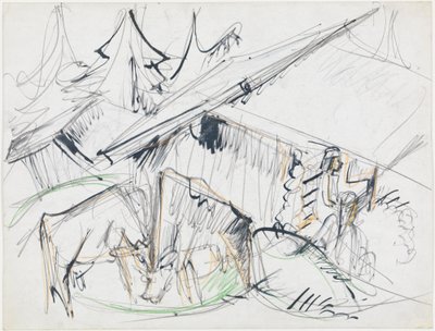 Alphütte mit Kühen (Stafelalp) von Ernst Ludwig Kirchner
