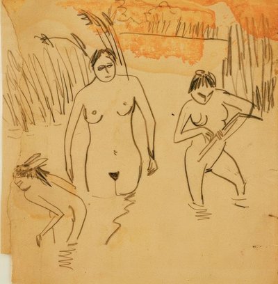 Badende an den Moritzburger Teichen (links Fränzi) von Ernst Ludwig Kirchner