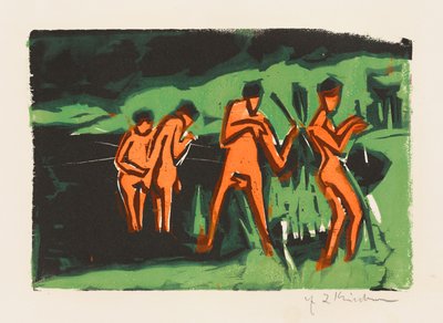 Mit Schilf werfende Badende von Ernst Ludwig Kirchner