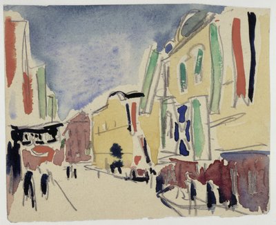 Beflaggte Häuser in der Schloßstraße in Dresden von Ernst Ludwig Kirchner