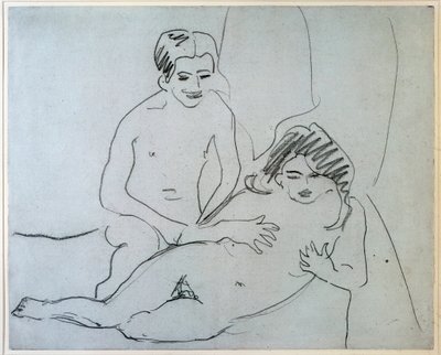 Paar, Ein nacktes Paar liegt auf einem Bett - Zeichnung von Ernst Ludwig Kirchner (1880-1938), New York, Museum of Modern Art von Ernst Ludwig Kirchner