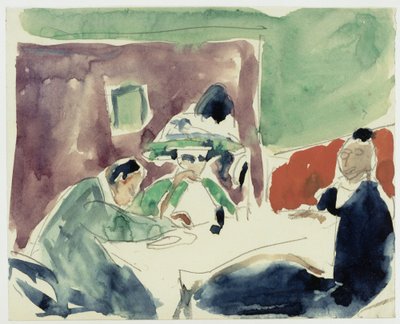 Dame (Dodo?) und zwei Männer an einem Tisch im Kaffeehaus von Ernst Ludwig Kirchner