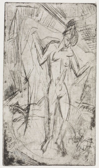 Der Tanz zwischen den Frauen/Badende mit Katze von Ernst Ludwig Kirchner