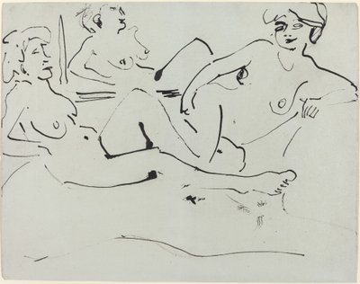 Dodo und eine ältere Frau, die vor einem Spiegel liegt von Ernst Ludwig Kirchner
