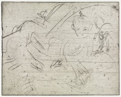 Kinder mit japanischem Sonnenschirm/Liegender Junge und Katze von Ernst Ludwig Kirchner