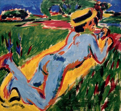 Blauer Akt mit Strohhut von Ernst Ludwig Kirchner