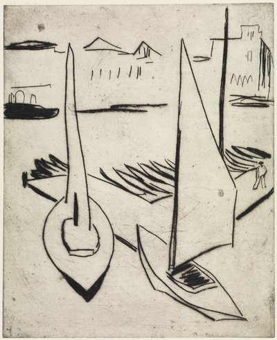 Segelboothafen an der Alster, Hamburg/Straße mit Obelisken, Dresden von Ernst Ludwig Kirchner
