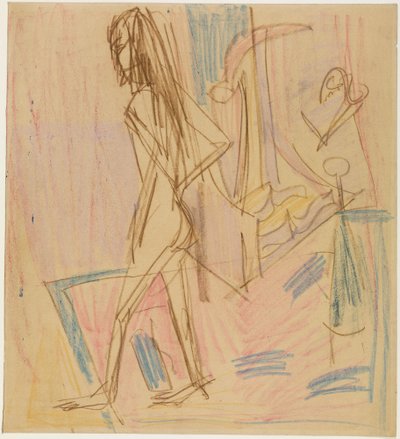 Stehender weiblicher Akt auf Teppich von Ernst Ludwig Kirchner