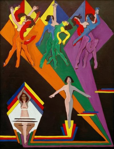 Tanzende Mädchen in farbigen Strahlen von Ernst Ludwig Kirchner