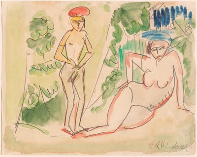 Zwei Badende nahe dem Wald von Ernst Ludwig Kirchner